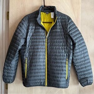 Eddie Bauer EB650 Packable Down Puffer Jacket Mens Small Gray Yellow NWOT